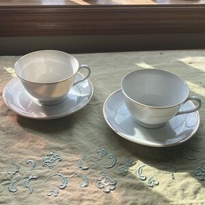 Cup & Saucer Set white gold trim. Made in japan